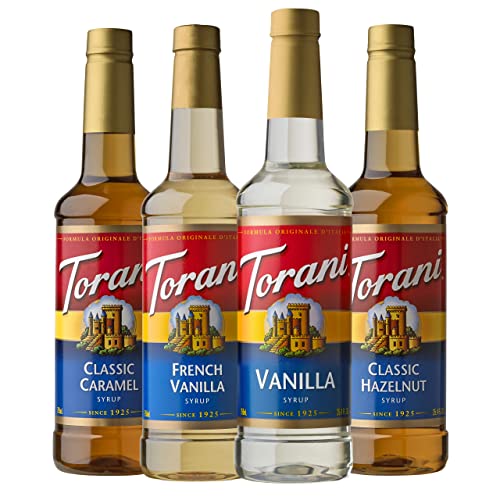 Torani Variety Pack Caramel  French Vanilla  Vanilla & Hazelnut  25 4 Ounces  Pack of 4