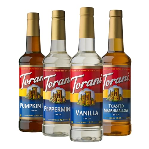 Torani Variety Pack Caramel  French Vanilla  Vanilla & Hazelnut  25 4 Ounces  Pack of 4