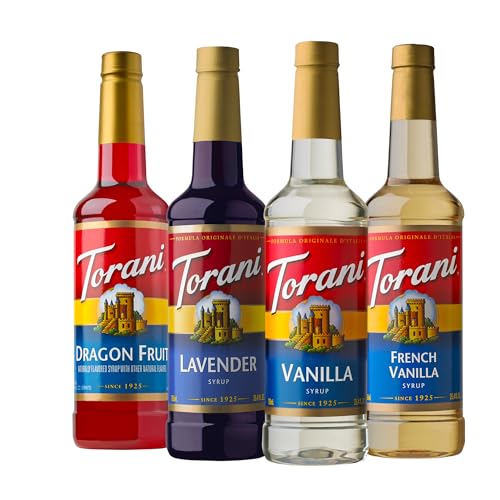 Torani Variety Pack Caramel  French Vanilla  Vanilla & Hazelnut  25 4 Ounces  Pack of 4