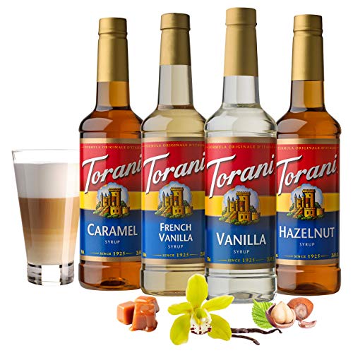 Torani Variety Pack Caramel  French Vanilla  Vanilla & Hazelnut  25 4 Ounces  Pack of 4
