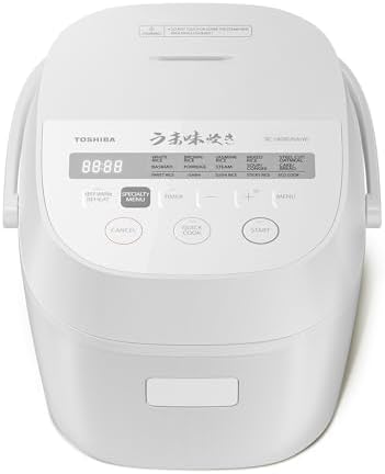 Toshiba Rice Cooker 6 Cup Uncooked   Japanese Rice Cooker with Fuzzy Logic Technology  7 Cooking Functions  Digital Display  2 Delay Timers and Auto Keep Warm  Non Stick Inner Pot  White
