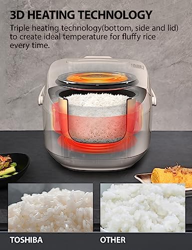 Toshiba Rice Cooker 6 Cup Uncooked   Japanese Rice Cooker with Fuzzy Logic Technology  7 Cooking Functions  Digital Display  2 Delay Timers and Auto Keep Warm  Non Stick Inner Pot  White
