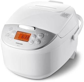 Toshiba Rice Cooker 6 Cup Uncooked   Japanese Rice Cooker with Fuzzy Logic Technology  7 Cooking Functions  Digital Display  2 Delay Timers and Auto Keep Warm  Non Stick Inner Pot  White