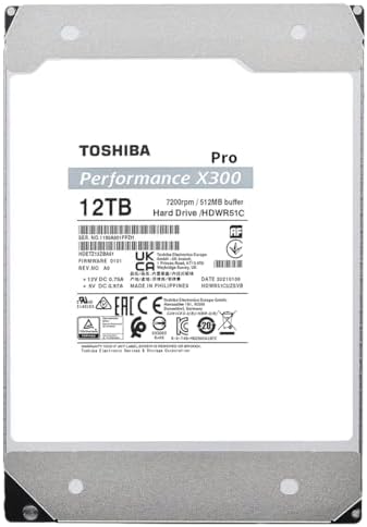 Toshiba X300 12TB Performance & Gaming 3 5 Inch Internal Hard Drive   CMR SATA 6 GB/s 7200 RPM 512 MB Cache   HDWR51CXZSTA