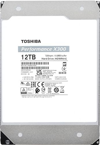 Toshiba X300 12TB Performance & Gaming 3 5 Inch Internal Hard Drive   CMR SATA 6 GB/s 7200 RPM 512 MB Cache   HDWR51CXZSTA