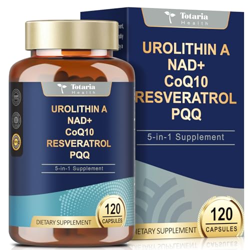 Totaria Urolitina Un suplemento de 1000 mg con NAD+, CoQ10, Resveratrol, Suplemento PQQ para hombres y mujeres, 120 cápsulas blandas para energía muscular, antioxidantes, alta biodisponibilidad