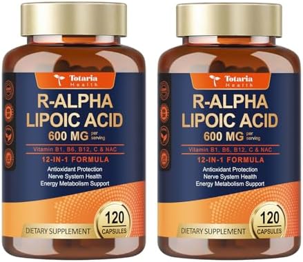 Totaria  2 Packs  R Alpha Lipoic Acid 600mg   Stabilized ALA Supplement for Neuropathy Support Capsules  Nerve Health  Nervous System and Antioxidant  Non GMO  Gluten Free  Vegan Safe 120 Counts