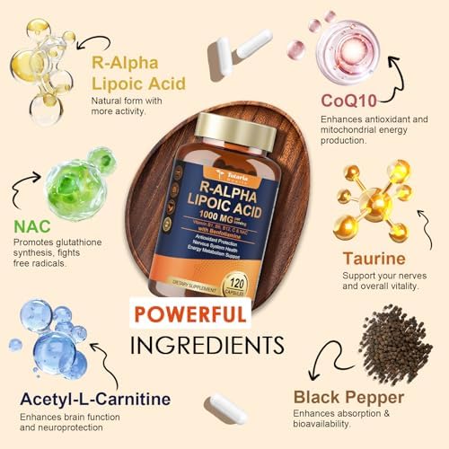 Totaria  2 Packs  R Alpha Lipoic Acid 600mg   Stabilized ALA Supplement for Neuropathy Support Capsules  Nerve Health  Nervous System and Antioxidant  Non GMO  Gluten Free  Vegan Safe 120 Counts
