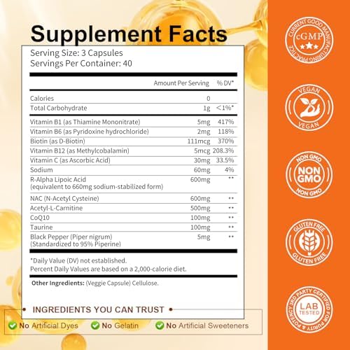 Totaria  2 Packs  R Alpha Lipoic Acid 600mg   Stabilized ALA Supplement for Neuropathy Support Capsules  Nerve Health  Nervous System and Antioxidant  Non GMO  Gluten Free  Vegan Safe 120 Counts