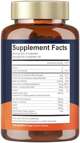 Totaria  2 Packs  R Alpha Lipoic Acid 600mg   Stabilized ALA Supplement for Neuropathy Support Capsules  Nerve Health  Nervous System and Antioxidant  Non GMO  Gluten Free  Vegan Safe 120 Counts