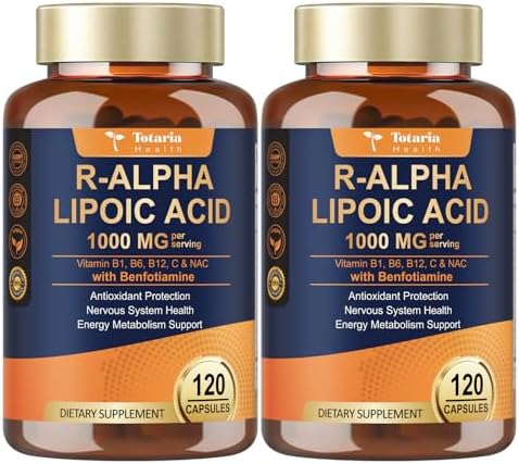 Totaria  2 Packs  R Alpha Lipoic Acid 600mg   Stabilized ALA Supplement for Neuropathy Support Capsules  Nerve Health  Nervous System and Antioxidant  Non GMO  Gluten Free  Vegan Safe 120 Counts