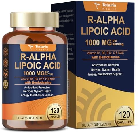 Totaria  2 Packs  R Alpha Lipoic Acid 600mg   Stabilized ALA Supplement for Neuropathy Support Capsules  Nerve Health  Nervous System and Antioxidant  Non GMO  Gluten Free  Vegan Safe 120 Counts