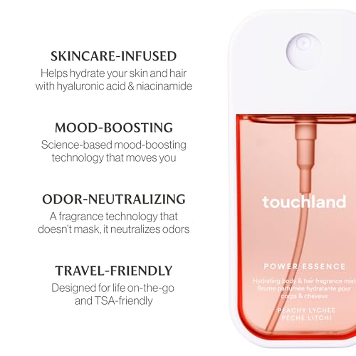Touchland Hydrating Body & Hair Fragrance Mist  Peachy Lychee  2 FL  OZ  Travel Size Body Spray