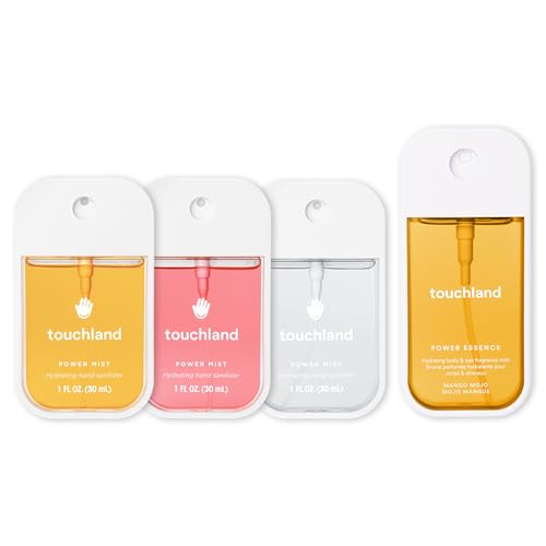 Touchland TROPICAL PARADISE SET  Power Mist Hydrating Hand Sanitizer Spray   Mango  Beach Coco  Watermelon  1 FL  OZ     Mango Mojo Body & Hair Fragrance Mist  2 FL  OZ   Travel Size Set