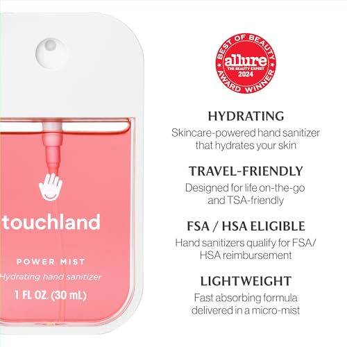 Touchland TROPICAL PARADISE SET  Power Mist Hydrating Hand Sanitizer Spray   Mango  Beach Coco  Watermelon  1 FL  OZ     Mango Mojo Body & Hair Fragrance Mist  2 FL  OZ   Travel Size Set