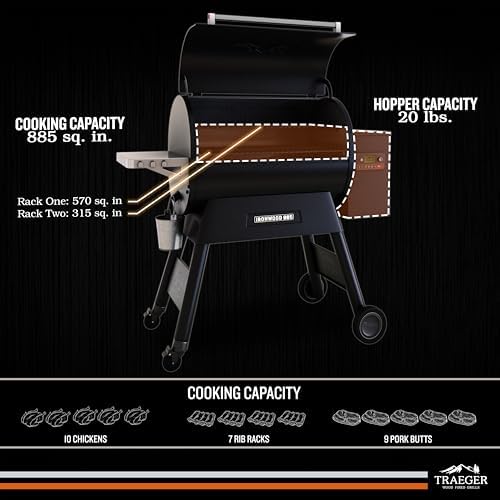 Traeger Ironwood 885 Wood Pellet Grill and Smoker  WiFi Pellet Smoker Grill with Super Smoke Mode  D2 Controller  Large 885 sq  in  Cooking Area  Outdoor BBQ Electric Pellet Smoker  TFB89BLFC