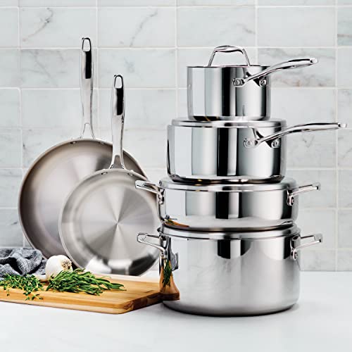 Tramontina Signature Tri Ply Clad Stainless Steel 10 Piece Cookware Set with Lids  Pots and Pans Kitchen Set  Induction Ready  Dishwasher Safe  NSF Certified  Made in Brazil