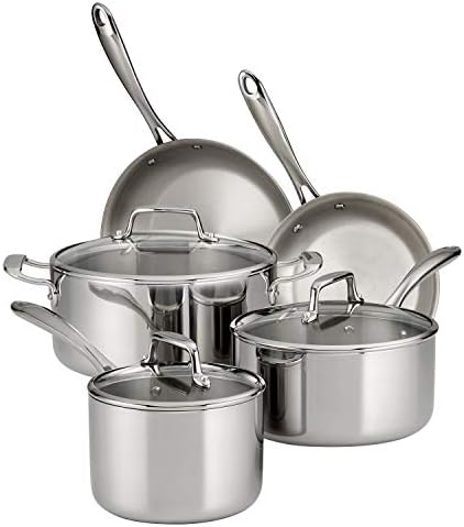 Tramontina Tri Ply Clad Stainless Steel 8 Piece Cookware Set with Glass Lids  Pots and Pans Kitchen Set  Induction Ready  Dishwasher Safe  NSF Certified