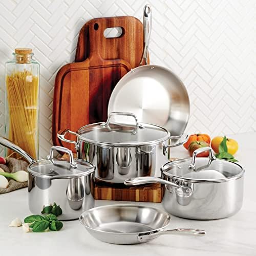 Tramontina Tri Ply Clad Stainless Steel 8 Piece Cookware Set with Glass Lids  Pots and Pans Kitchen Set  Induction Ready  Dishwasher Safe  NSF Certified