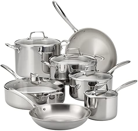 Tramontina Tri Ply Clad Stainless Steel 8 Piece Cookware Set with Glass Lids  Pots and Pans Kitchen Set  Induction Ready  Dishwasher Safe  NSF Certified