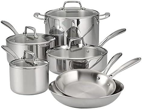 Tramontina Tri Ply Clad Stainless Steel 8 Piece Cookware Set with Glass Lids  Pots and Pans Kitchen Set  Induction Ready  Dishwasher Safe  NSF Certified