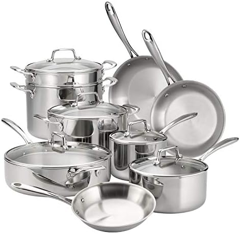 Tramontina Tri Ply Clad Stainless Steel 8 Piece Cookware Set with Glass Lids  Pots and Pans Kitchen Set  Induction Ready  Dishwasher Safe  NSF Certified