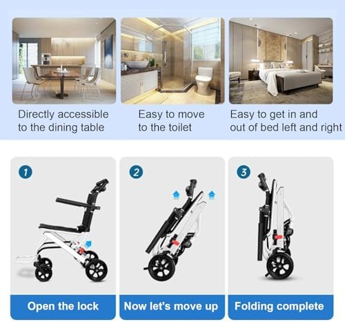Transport Wheelchair Lightweight Foldable 8 2KG   Travel Chair  Portable Wheelchairs  Adjustable Safety Strap Carbon Steel Frame PU Wheels 16 Inch Seat Width  Support 200lbs White