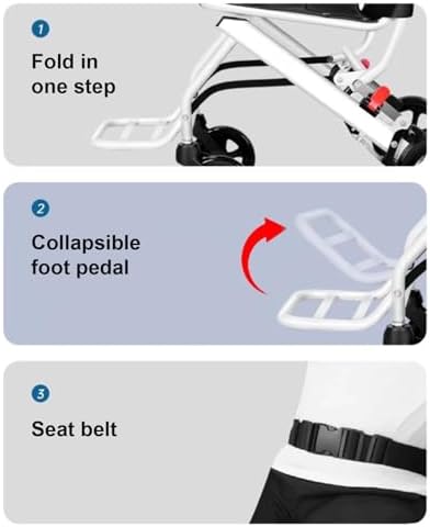 Transport Wheelchair Lightweight Foldable 8 2KG   Travel Chair  Portable Wheelchairs  Adjustable Safety Strap Carbon Steel Frame PU Wheels 16 Inch Seat Width  Support 200lbs White