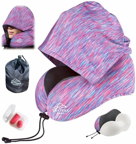 Travel Pillow with Extra Large Hood for Airplane Long Flights Privacy and Comfort Memory Foam with Velvet Cover for Road Trip Head&Neck Support for Plane Office Cars Sleeping & Rest  Navy Blue 