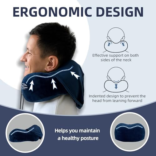 Travel Pillow with Extra Large Hood for Airplane Long Flights Privacy and Comfort Memory Foam with Velvet Cover for Road Trip Head&Neck Support for Plane Office Cars Sleeping & Rest  Navy Blue 