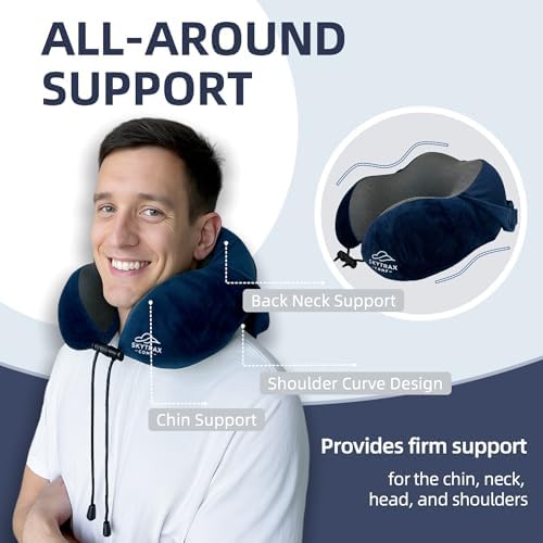 Travel Pillow with Extra Large Hood for Airplane Long Flights Privacy and Comfort Memory Foam with Velvet Cover for Road Trip Head&Neck Support for Plane Office Cars Sleeping & Rest  Navy Blue 