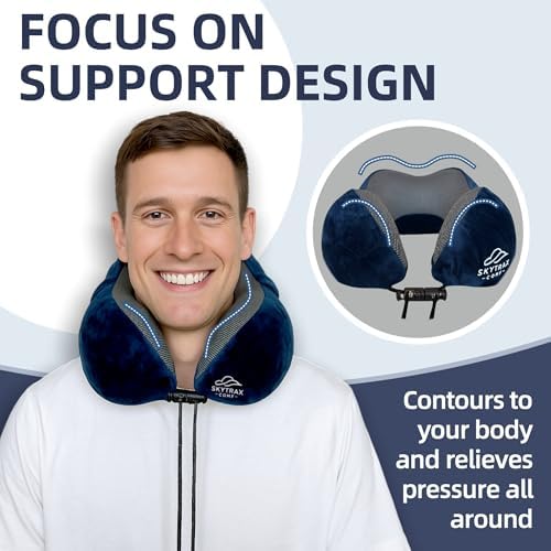 Travel Pillow with Extra Large Hood for Airplane Long Flights Privacy and Comfort Memory Foam with Velvet Cover for Road Trip Head&Neck Support for Plane Office Cars Sleeping & Rest  Navy Blue 