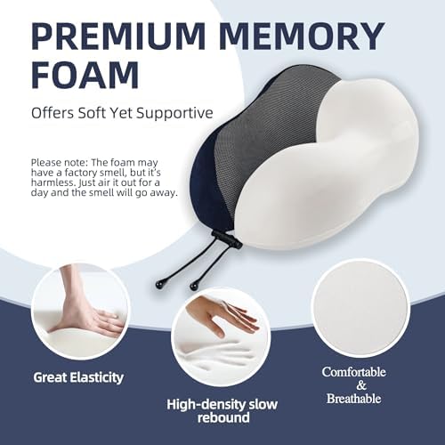 Travel Pillow with Extra Large Hood for Airplane Long Flights Privacy and Comfort Memory Foam with Velvet Cover for Road Trip Head&Neck Support for Plane Office Cars Sleeping & Rest  Navy Blue 