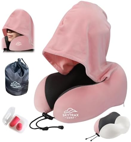 Travel Pillow with Extra Large Hood for Airplane Long Flights Privacy and Comfort Memory Foam with Velvet Cover for Road Trip Head&Neck Support for Plane Office Cars Sleeping & Rest  Navy Blue 