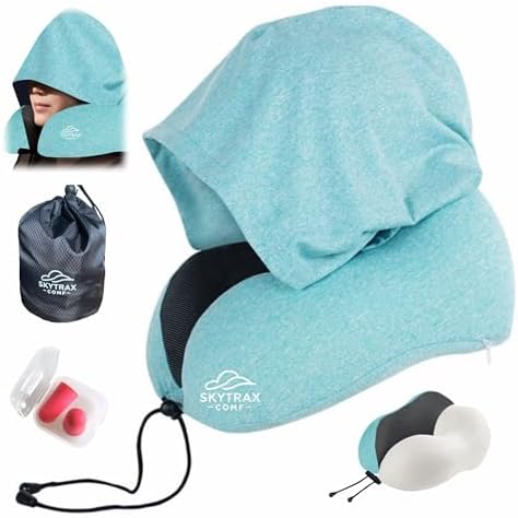 Travel Pillow with Extra Large Hood for Airplane Long Flights Privacy and Comfort Memory Foam with Velvet Cover for Road Trip Head&Neck Support for Plane Office Cars Sleeping & Rest  Navy Blue 