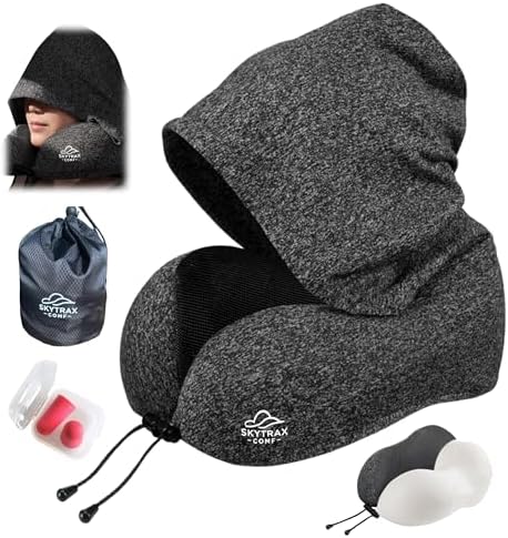 Travel Pillow with Extra Large Hood for Airplane Long Flights Privacy and Comfort Memory Foam with Velvet Cover for Road Trip Head&Neck Support for Plane Office Cars Sleeping & Rest  Navy Blue 