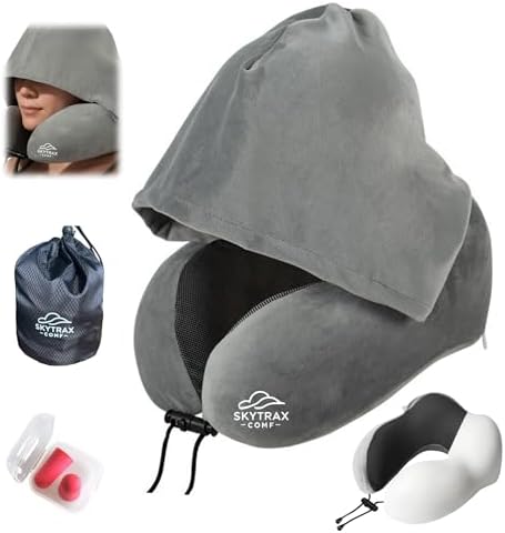 Travel Pillow with Extra Large Hood for Airplane Long Flights Privacy and Comfort Memory Foam with Velvet Cover for Road Trip Head&Neck Support for Plane Office Cars Sleeping & Rest  Navy Blue 