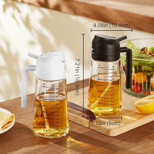 TrendPlain 16oz/470ml Glass Olive Oil Sprayer for Cooking   2 in 1 Olive Oil Dispenser Bottle for Kitchen Gadgets and Air Fryer Accessories  Salad  BBQ   Black