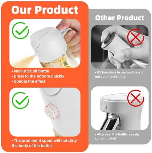 TrendPlain 16oz/470ml Glass Olive Oil Sprayer for Cooking   2 in 1 Olive Oil Dispenser Bottle for Kitchen Gadgets and Air Fryer Accessories  Salad  BBQ   Black