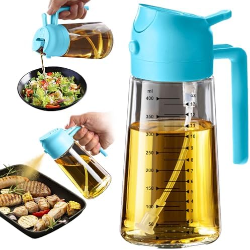 TrendPlain 16oz/470ml Glass Olive Oil Sprayer for Cooking   2 in 1 Olive Oil Dispenser Bottle for Kitchen Gadgets and Air Fryer Accessories  Salad  BBQ   Black