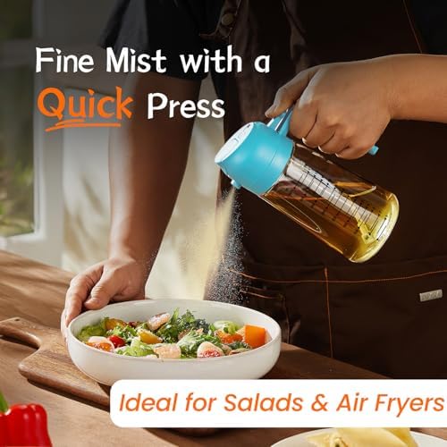 TrendPlain 16oz/470ml Glass Olive Oil Sprayer for Cooking   2 in 1 Olive Oil Dispenser Bottle for Kitchen Gadgets and Air Fryer Accessories  Salad  BBQ   Black