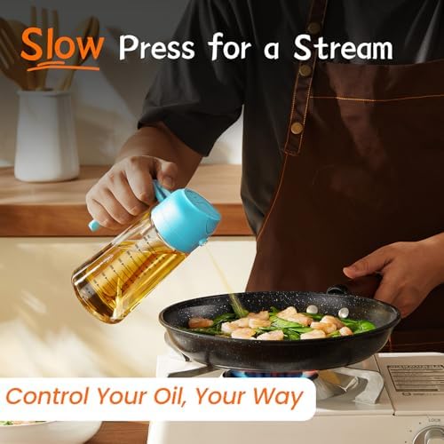 TrendPlain 16oz/470ml Glass Olive Oil Sprayer for Cooking   2 in 1 Olive Oil Dispenser Bottle for Kitchen Gadgets and Air Fryer Accessories  Salad  BBQ   Black