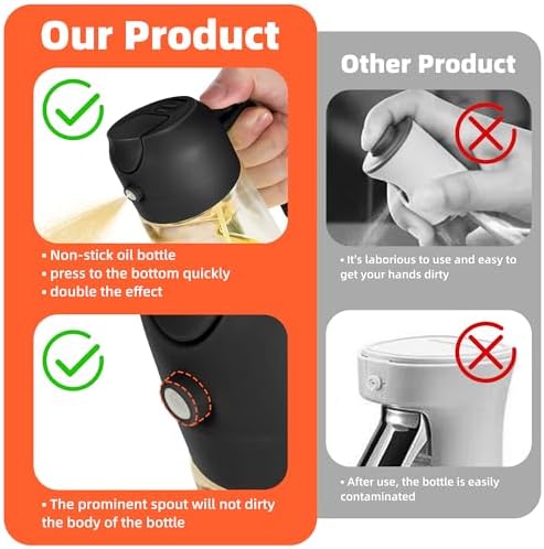 TrendPlain 16oz/470ml Glass Olive Oil Sprayer for Cooking   2 in 1 Olive Oil Dispenser Bottle for Kitchen Gadgets and Air Fryer Accessories  Salad  BBQ   Black