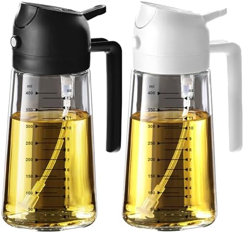 TrendPlain 16oz/470ml Glass Olive Oil Sprayer for Cooking   2 in 1 Olive Oil Dispenser Bottle for Kitchen Gadgets and Air Fryer Accessories  Salad  BBQ   Black