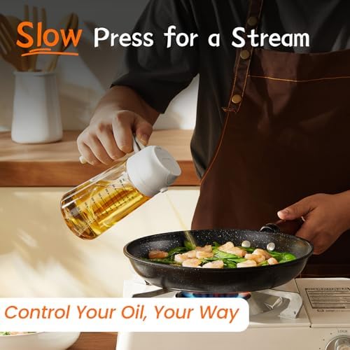 TrendPlain 16oz/470ml Glass Olive Oil Sprayer for Cooking   2 in 1 Olive Oil Dispenser Bottle for Kitchen Gadgets and Air Fryer Accessories  Salad  BBQ   Black