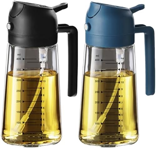 TrendPlain 16oz/470ml Glass Olive Oil Sprayer for Cooking   2 in 1 Olive Oil Dispenser Bottle for Kitchen Gadgets and Air Fryer Accessories  Salad  BBQ   Black