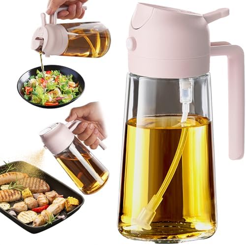 TrendPlain 16oz/470ml Glass Olive Oil Sprayer for Cooking   2 in 1 Olive Oil Dispenser Bottle for Kitchen Gadgets and Air Fryer Accessories  Salad  BBQ   Black