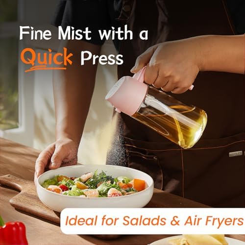 TrendPlain 16oz/470ml Glass Olive Oil Sprayer for Cooking   2 in 1 Olive Oil Dispenser Bottle for Kitchen Gadgets and Air Fryer Accessories  Salad  BBQ   Black