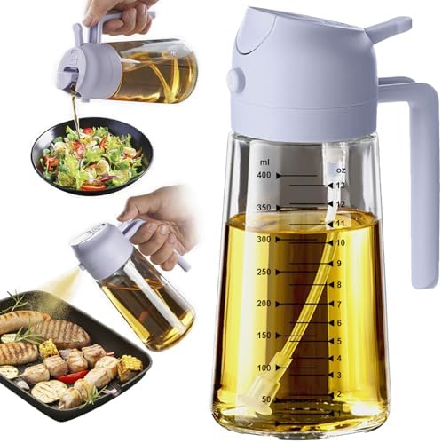 TrendPlain 16oz/470ml Glass Olive Oil Sprayer for Cooking   2 in 1 Olive Oil Dispenser Bottle for Kitchen Gadgets and Air Fryer Accessories  Salad  BBQ   Black
