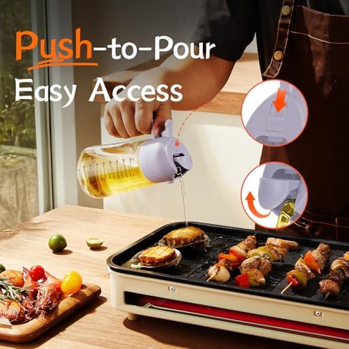 TrendPlain 16oz/470ml Glass Olive Oil Sprayer for Cooking   2 in 1 Olive Oil Dispenser Bottle for Kitchen Gadgets and Air Fryer Accessories  Salad  BBQ   Black